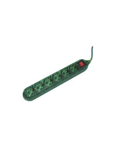 F-Line 1001634-v base 6 enchufes con toma de tierra e interruptor color verde